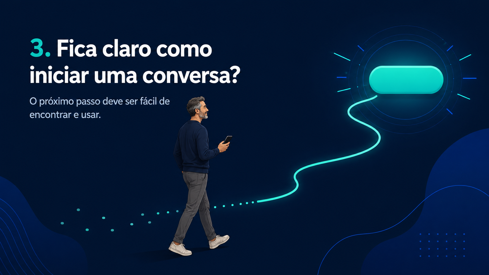 Pessoa encontrando um caminho claro para um botão de contato no celular.